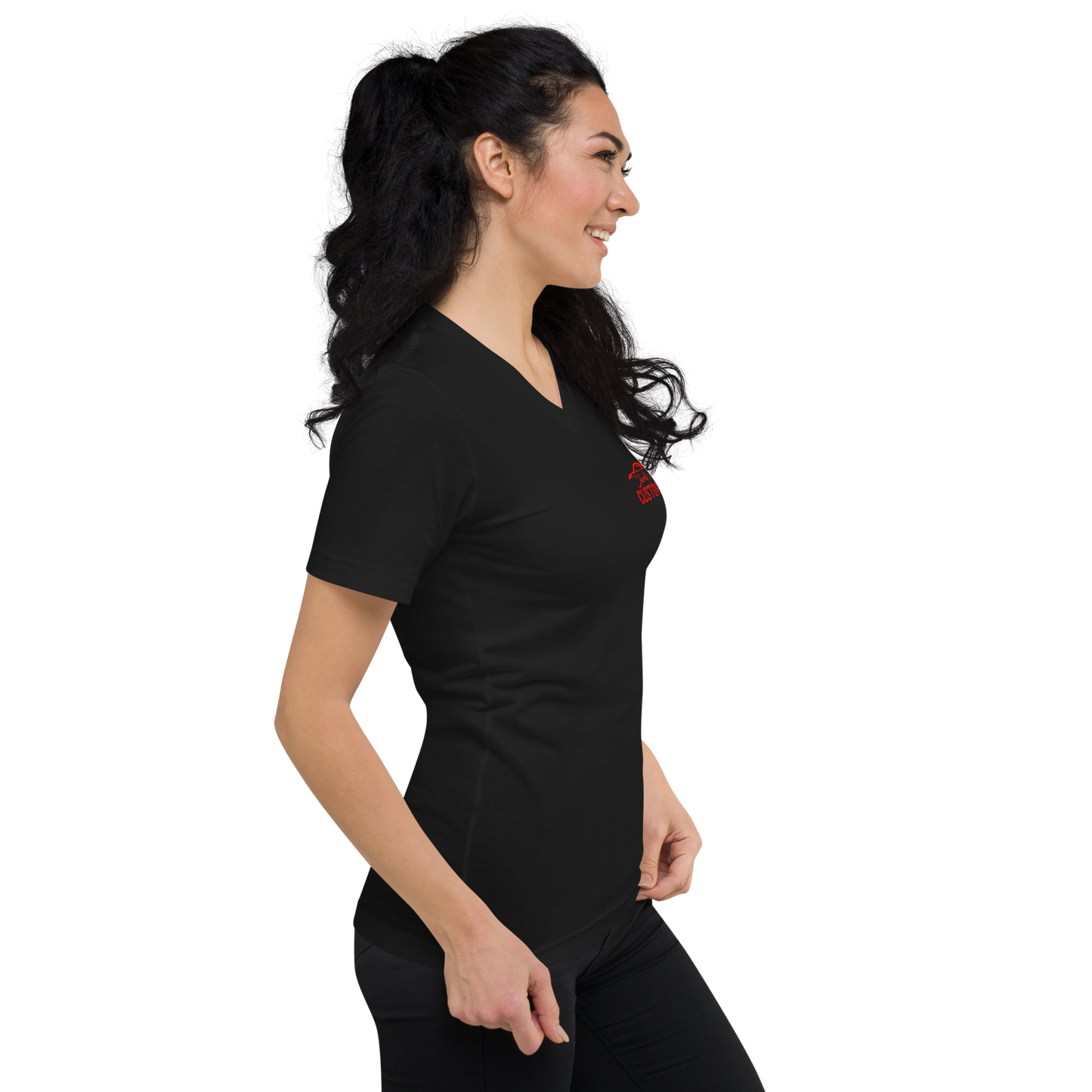 Ladies Red Letter V-Neck T-Shirt